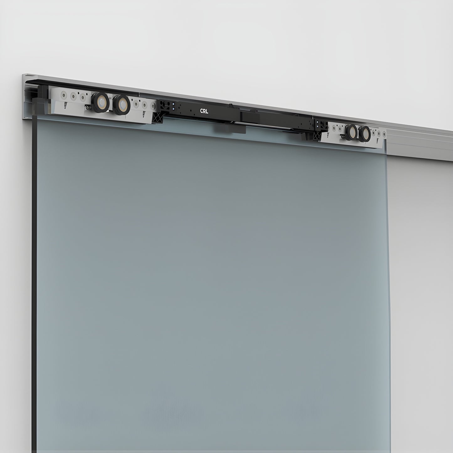 CRL695BSA brushed stainless anodized wall-mounted sliding glass door track and frosted tempered glass panel
