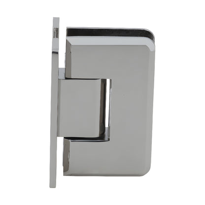 Polished nickel solid brass Cologne shower door hinge (SKU C0L037PN), beveled edges, H back plate, fits 10-12mm glass.