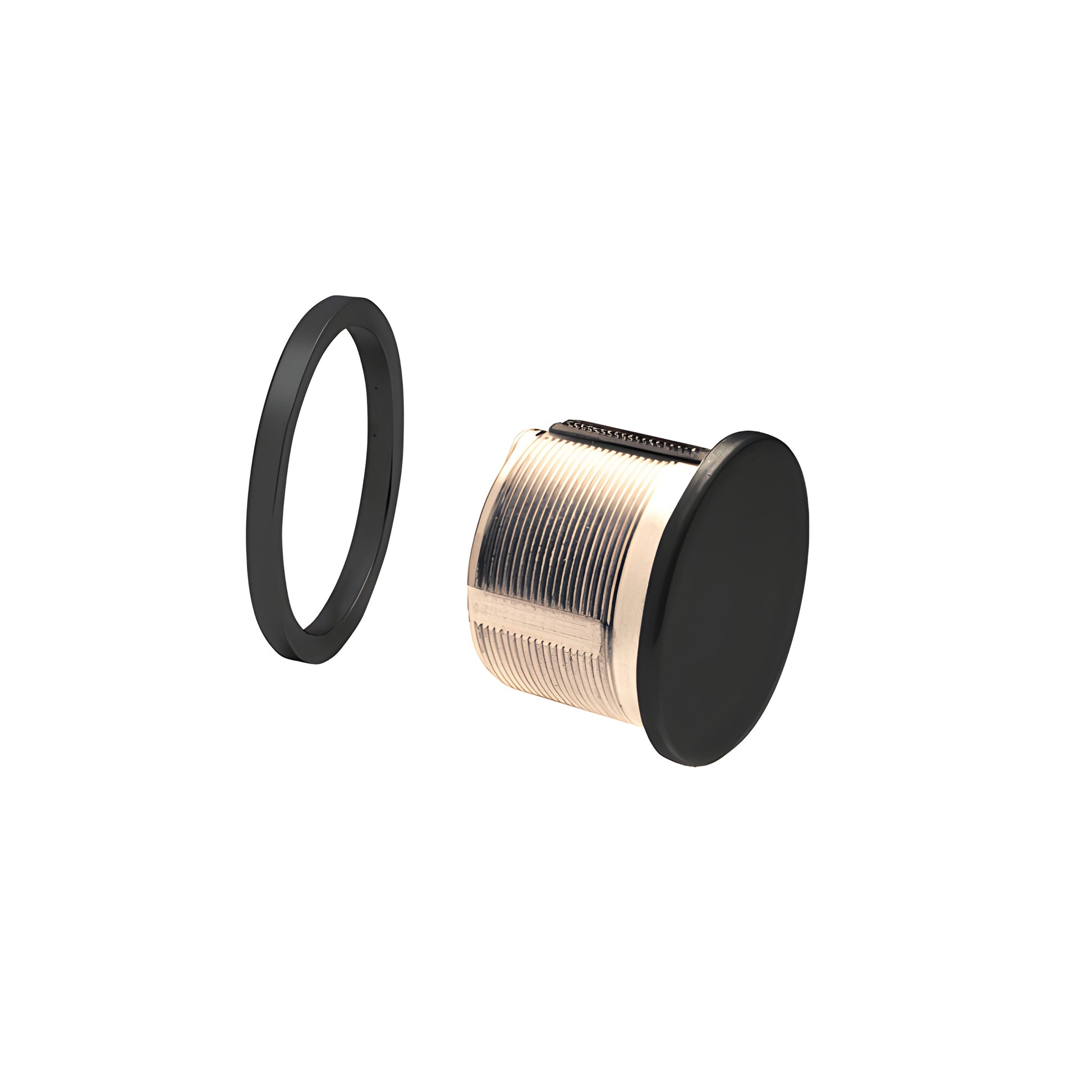 Matte black trim ring and brass mortise dummy cylinder DRA30MBL, 1-5/32 in dia, 7/8 in long