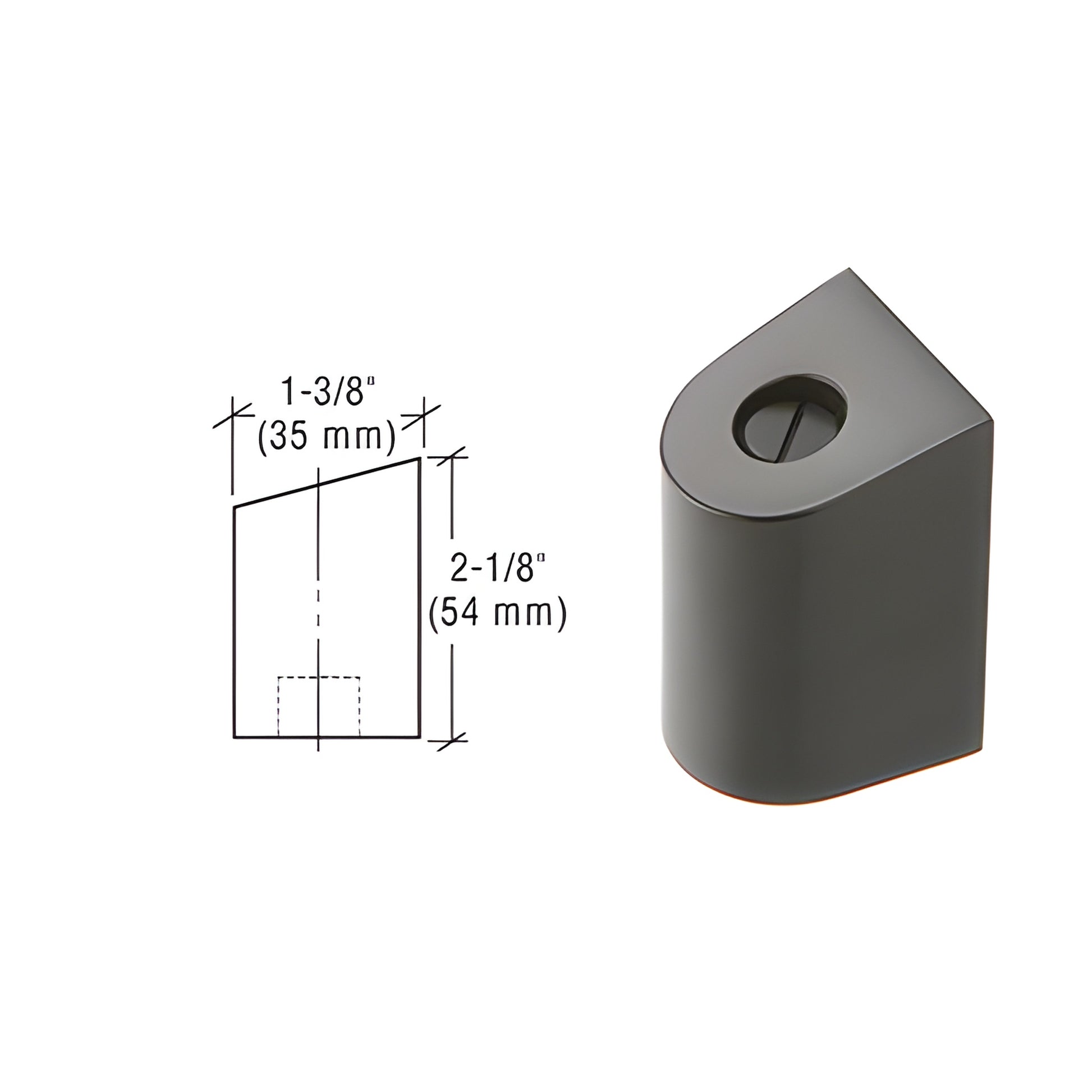 Black bronze anodized 0P400 3/4" offset pivot bottom door portion (non-handed) shown with dimension sketch.