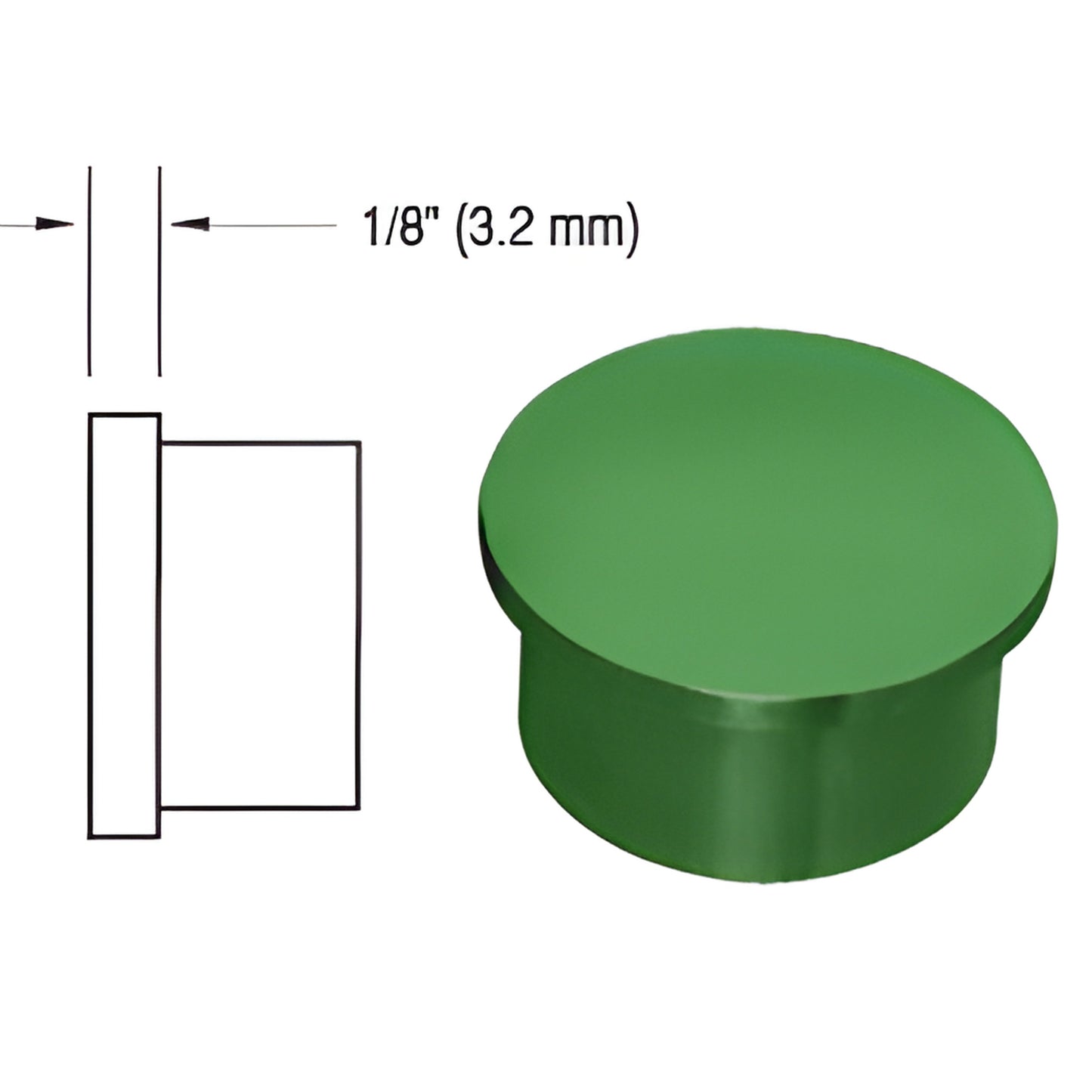 Powder-coated green aluminum 1-1/2" pipe end cap (SKU HRH15ECPT) for handrail/guardrail applications