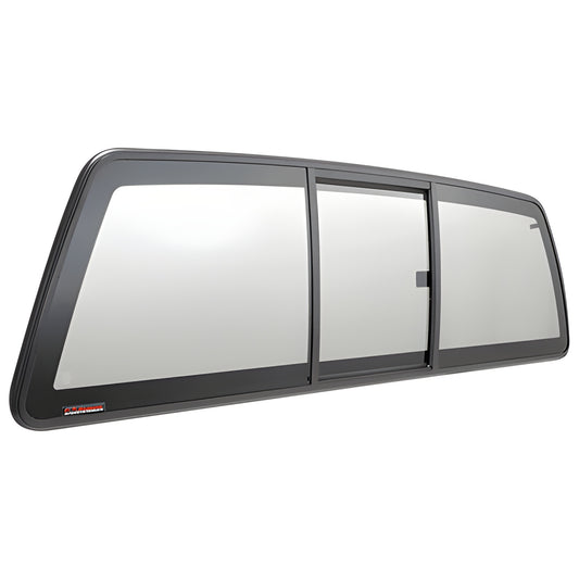CRL three-panel tri-vent slider (solar glass) for 2005-2019 Nissan Frontier cabs, black frame, SKU ECT655S