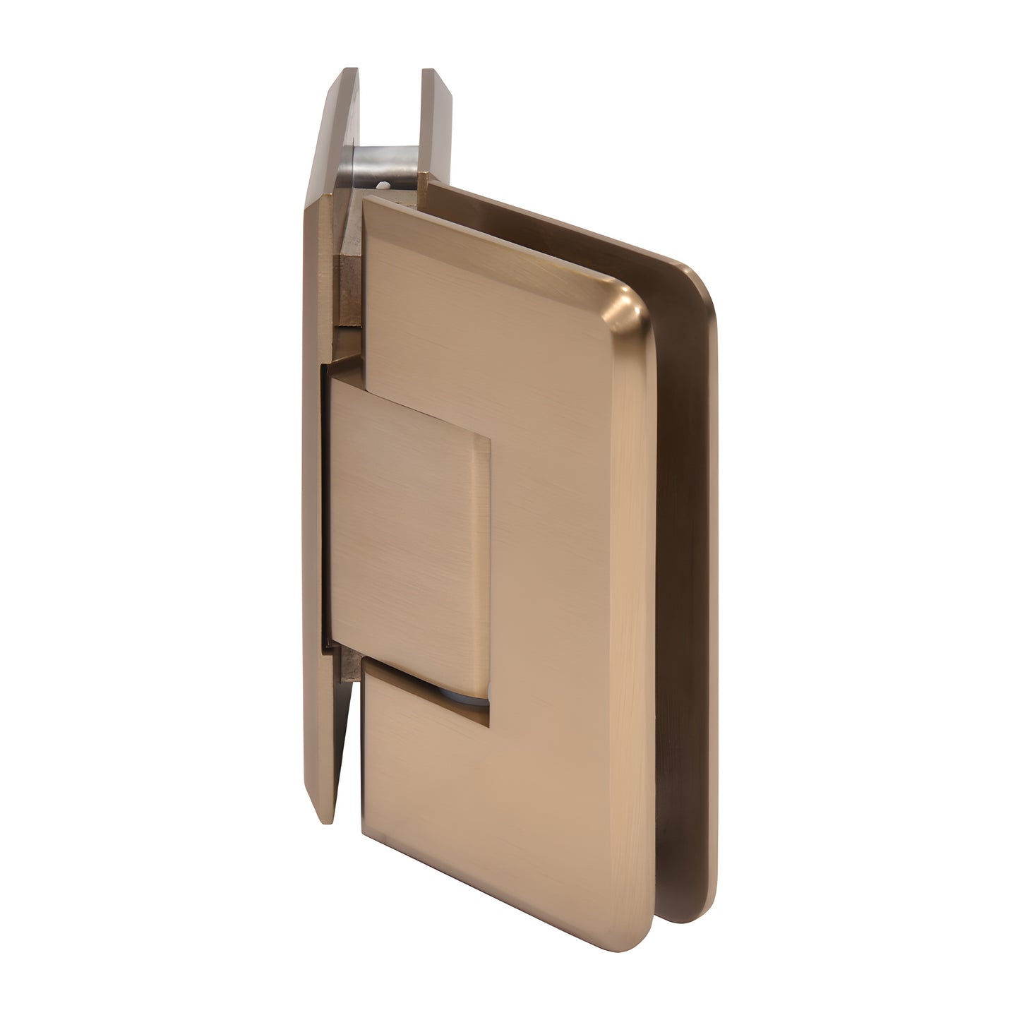 Dark brushed bronze brass shower door hinge (Cologne) for 3/8-1/2 glass, 135 glass-to-glass, SKU C0L045DBBZ