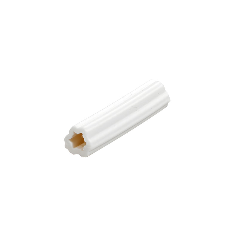 EXP2002 white PVC expanding anchor, 1" long ribbed star-shaped sleeve for 3/16" hole, fits #6-8 screws