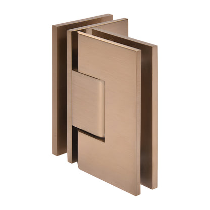 Vienna square-edge 90 glass-to-glass shower hinge, dark brushed bronze, solid brass, fits 10-12mm glass (SKU V1E092DBBZ)