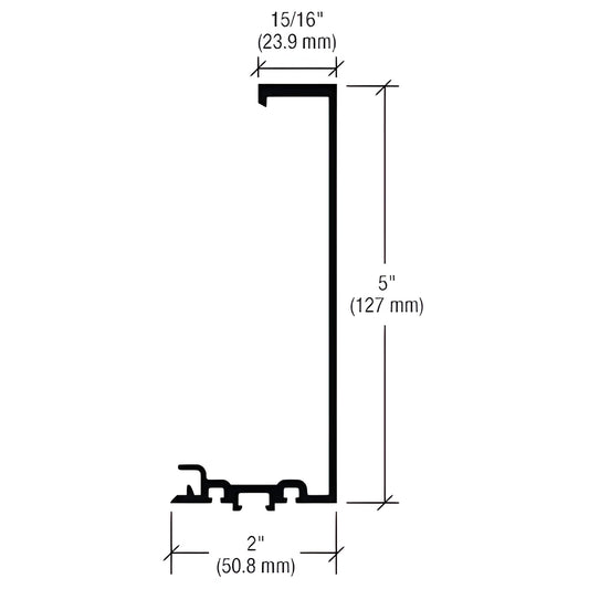 CW25822 black bronze anodized aluminum extrusion profile, 5in tall 2in base (127 50.8mm) technical drawing