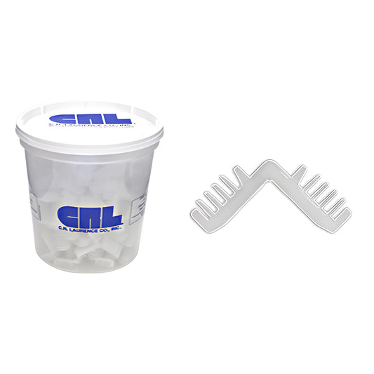 White nylon corner keys 5/8 with long fins in bucket pack, fits single-seal spacers - SKU 6271