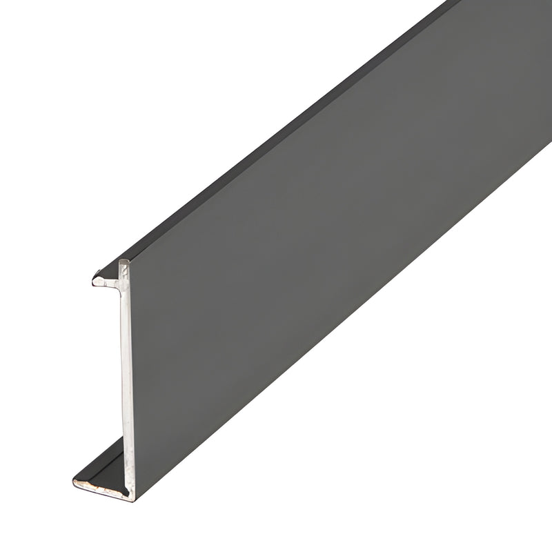 Matte black snap-on cover for mechanical glazing channel (10', SKU MGCMBL) displayed diagonally on white background