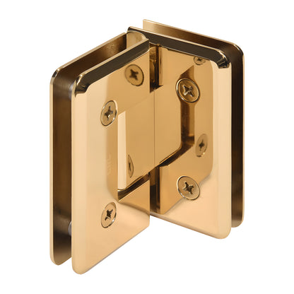 Cologne solid brass beveled shower hinge in French Gold, 90 glass-to-glass pivot (SKU: C0L092FG)