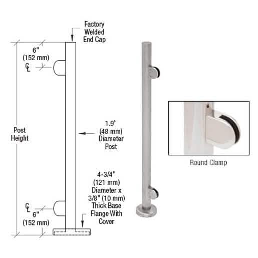 CRL 42\" Stainless Steel Glass Clamp End Post Railing Kit for Modern Stair Design