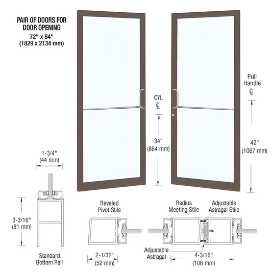 Pair of Black Bronze Anodized narrow-stile glass entrance doors with push/pull hardware, ADA bottom rail - SKU DC22822