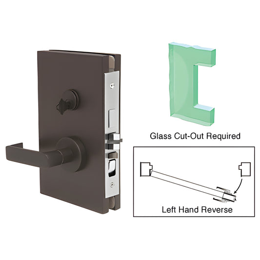DL611LEDU black bronze 6x10 center lock for 1/2" tempered glass, left-hand reverse lever.