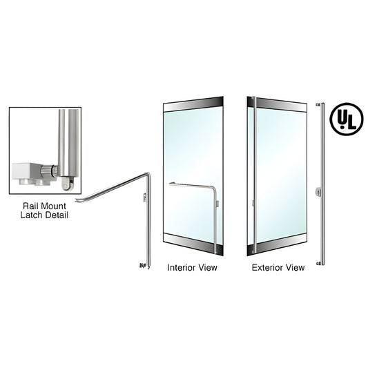 PA110F3RKBS brushed stainless steel DRS rail-mount panic exit handle for 1/2 in. tempered glass door.