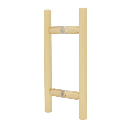 Satin brass ladder-style back-to-back shower door pull handle, 6 in. length, 3/4 in. diameter (SKU LP6X6SB)