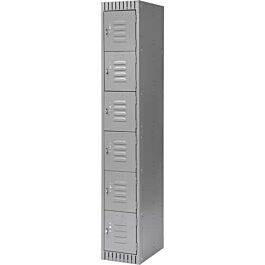 6 Tier Lockerettes, Bank of 1, 12"x 18"x 72", Grey- 1 Each
