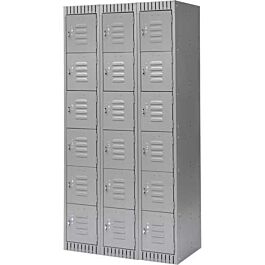 6 Tier Lockerettes, Bank of 3, 36"x 18"x 72", Grey- 1 Each