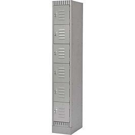 6 Tier Lockerettes with Recessed Base, Bank of 1, 12"x 18"x 76", Grey- 1 Each