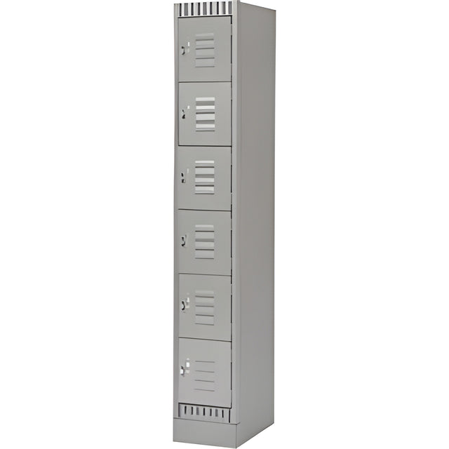 6 Tier Lockerettes with Recessed Base, Bank of 1, 12"x 18"x 76", Grey