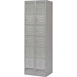 6 Tier Lockerettes with Recessed Base, Bank of 2, 24"x 18"x 76", Grey- 1 Each
