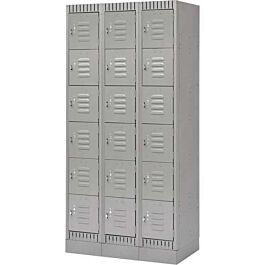 6 Tier Lockerettes with Recessed Base, Bank of 3, 36"x 18"x 76", Grey- 1 Each