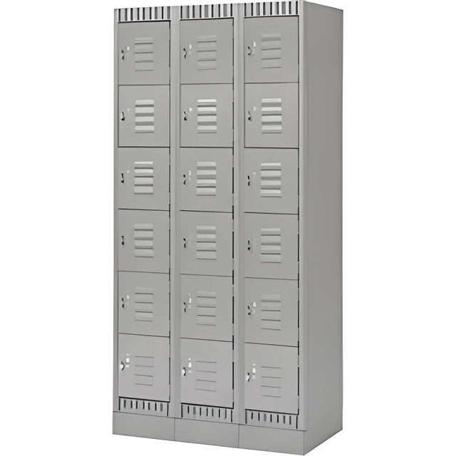 6 Tier Lockerettes with Recessed Base, Bank of 3, 36"x 18"x 76", Grey