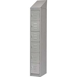 6 Tier Lockerettes with Slope Top, Bank of 1, 12"x 18"x 82", Grey- 1 Each