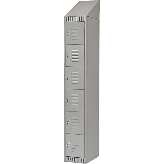 6 Tier Lockerettes with Slope Top, Bank of 1, 12"x 18"x 82", Grey