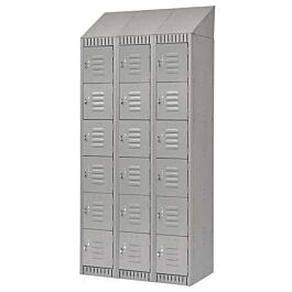 6 Tier Lockerettes with Slope Top, Bank of 3, 36"x 18"x 82", Grey- 1 Each