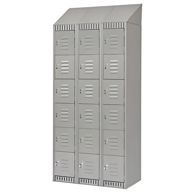 6 Tier Lockerettes with Slope Top, Bank of 3, 36"x 18"x 82", Grey