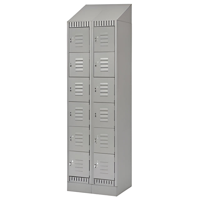 6 Tier Lockerettes with Slope Top and Recessed Base, Bank of 2, 24"x 18"x 86", Grey