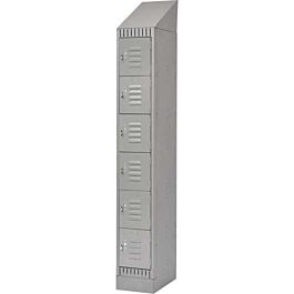 6 Tier Lockerettes with Slope Top and Recessed Base, Bank of 1, 12"x 18"x 86", Grey- 1 Each