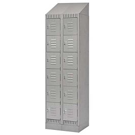 6 Tier Lockerettes with Slope Top and Recessed Base, Bank of 2, 24"x 18"x 86", Grey- 1 Each