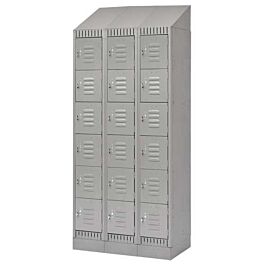 6 Tier Lockerettes with Slope Top and Recessed Base, Bank of 3, 36"x 18"x 86", Grey- 1 Each