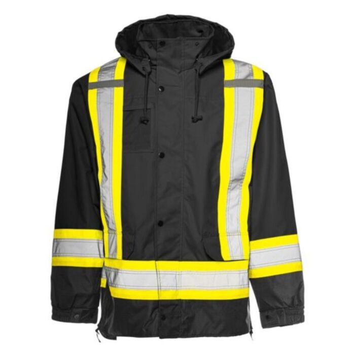 6 - in -1 Winter Traffic Parka, 4" Reflective Tape, Black, 4XL- 1 Each