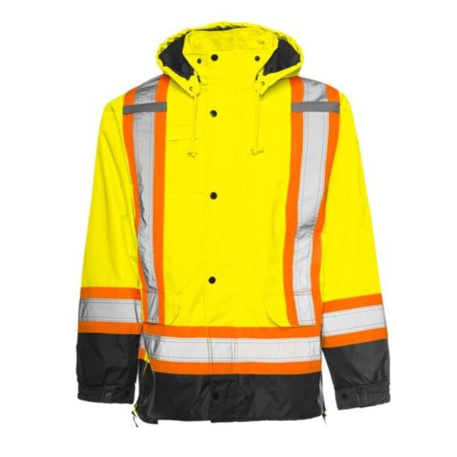 6 - in -1 Winter Traffic Parka, 4" Reflective Tape, Yellow / Black, 2XL- 1 Each