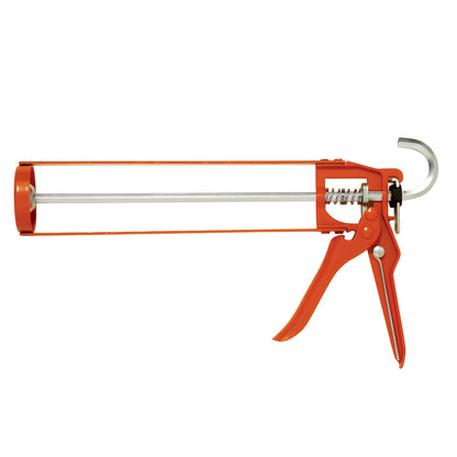 GA1204 orange metal strap-frame caulking gun with thumb release, smooth rod, ladder hook - fits standard 10 oz cartridges.