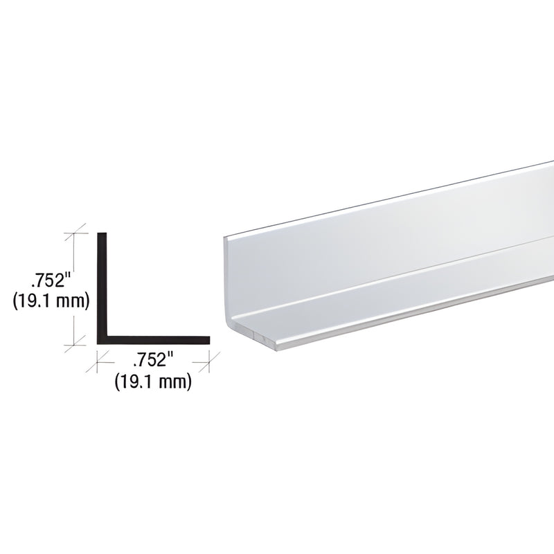 D1628BA bright-anodized aluminum L-angle trim, 3/4" (19 mm) legs, 12 ft length for mirror and glass corners