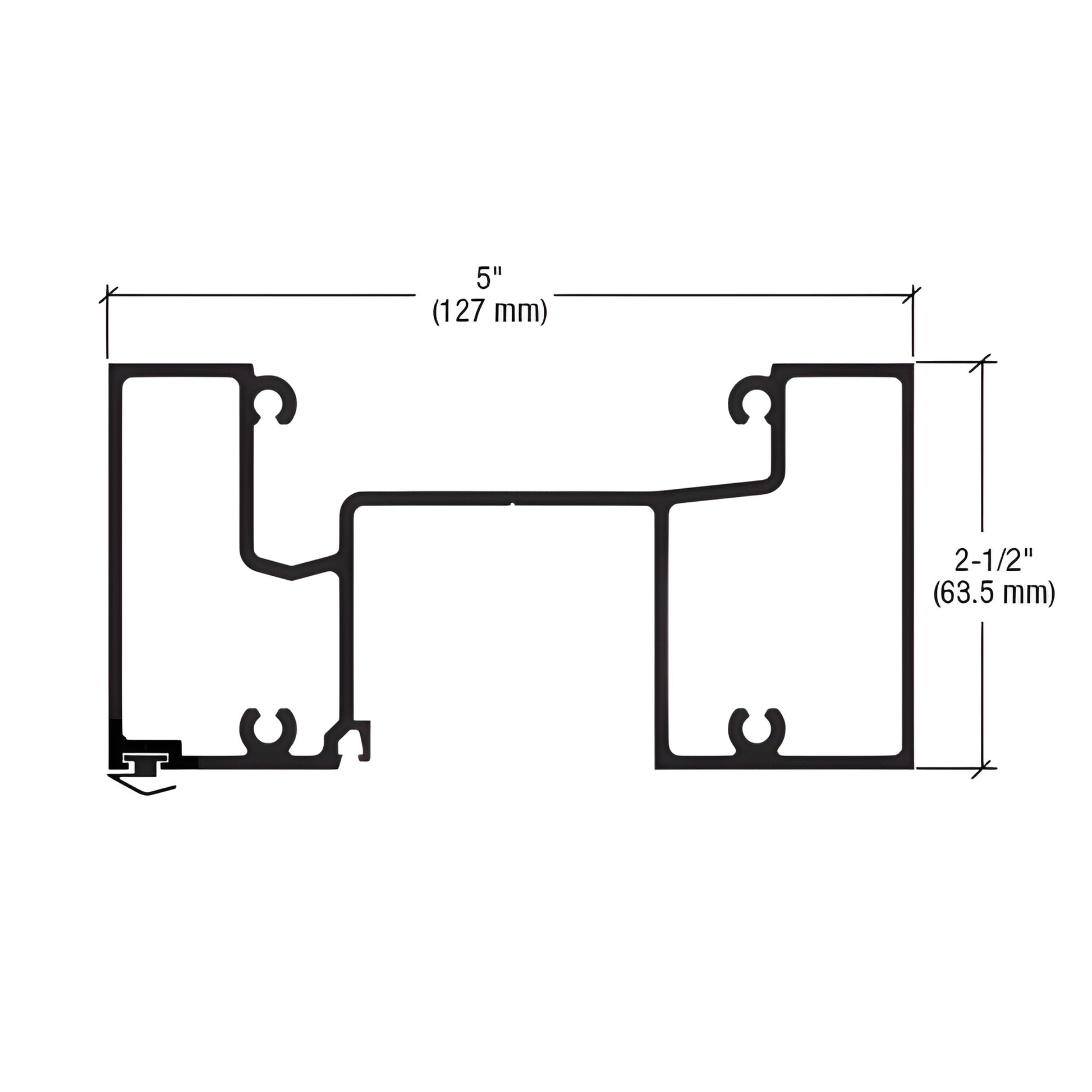 Aluminum extrusion cross-section (SKU 1G66811), clear anodized 6063 T5, 5" wide 2 1/2" high.