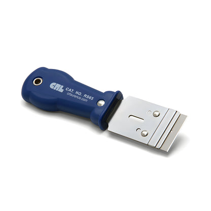 CRL RS65 razor blade scraper, blue plastic handle with metal blade holder, 6.5 in.