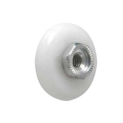 White 7/8 in. nylon oval-edge shower door roller with threaded hex hub, replacement SKU M6002L - sold in packs of 50.
