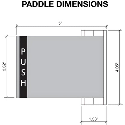 Chrome DL2161CH push-pull paddle for deadlatches with cam plug, PULL indicator; 5x4 in, field-reversible.
