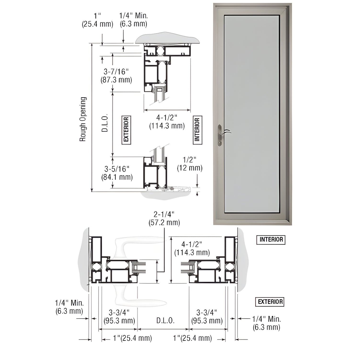 CRL Series 900 terrace door SKU 1D91511L0 - clear anodized single-pane glazed door with handle, five-knuckle hinges, preassem