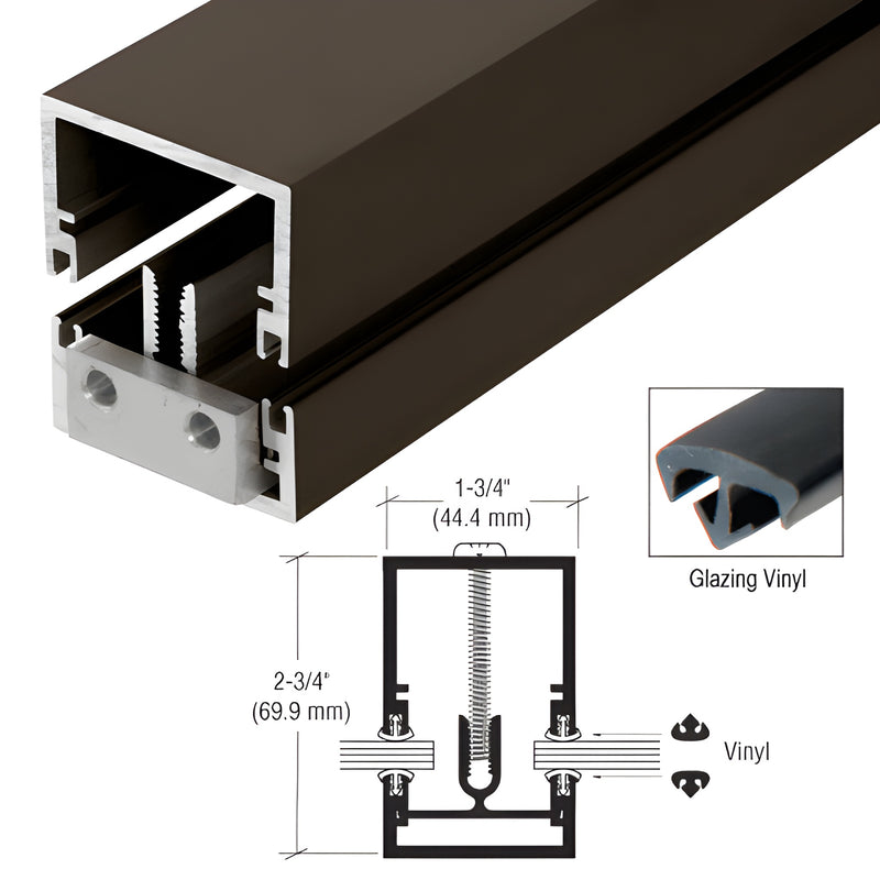 Dark bronze anodized extruded aluminum division bar (DB47422), 1-3/4" x 24", includes glazing vinyl and screws.