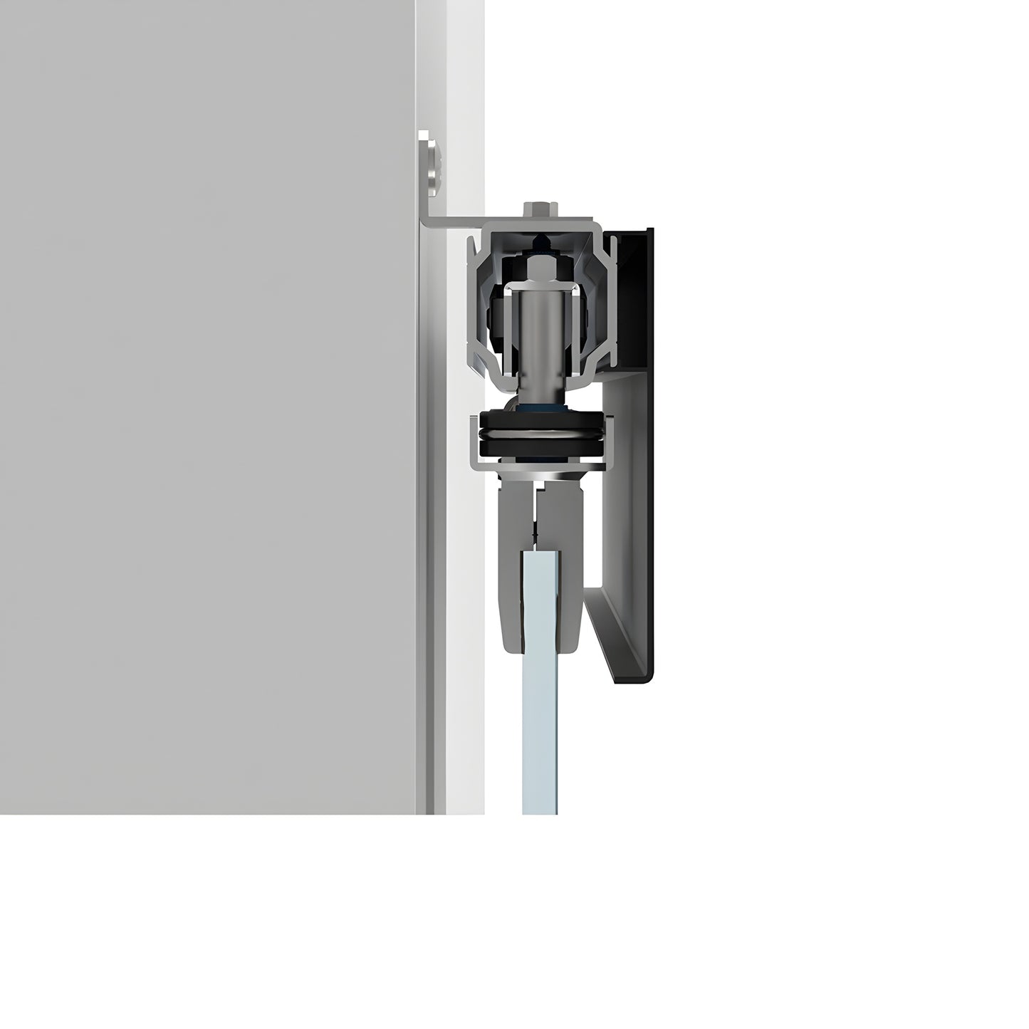 CRL70S2MBL matte black top-hung sliding glass door track with dual bi-parting tempered glass panels