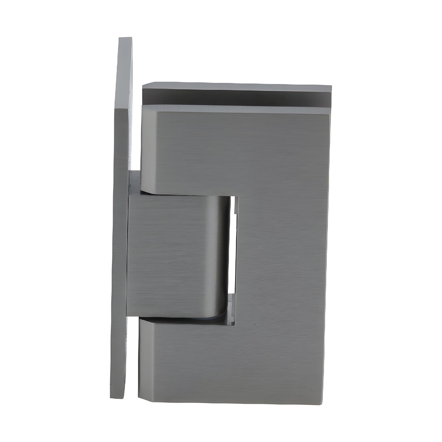 Vienna V1E044BN brushed nickel solid-brass shower door hinge for 3/8-1/2" tempered glass, wall-mount offset.