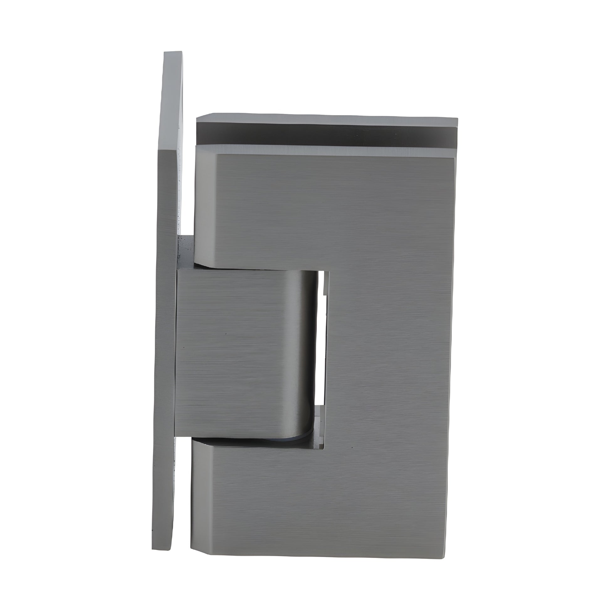 Vienna V1E044BN brushed nickel solid-brass shower door hinge for 3/8-1/2" tempered glass, wall-mount offset.