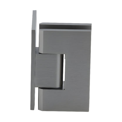Vienna V1E044BN brushed nickel solid-brass shower door hinge for 3/8-1/2" tempered glass, wall-mount offset.
