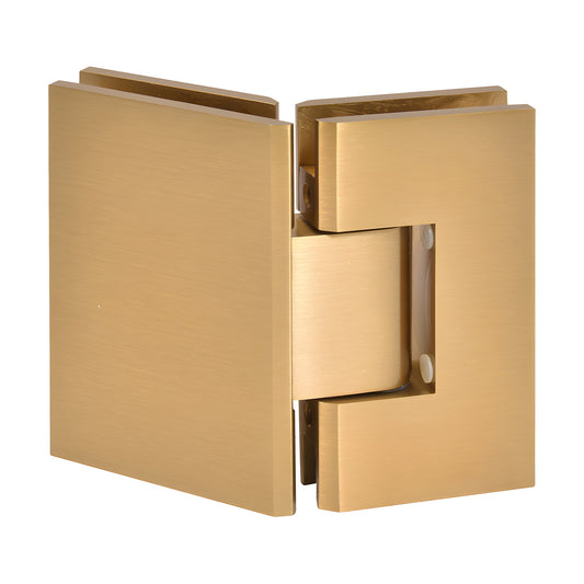 Vienna V1E045MG modern gold brass 135 glass-to-glass shower hinge, fits 3/8-1/2 in tempered glass