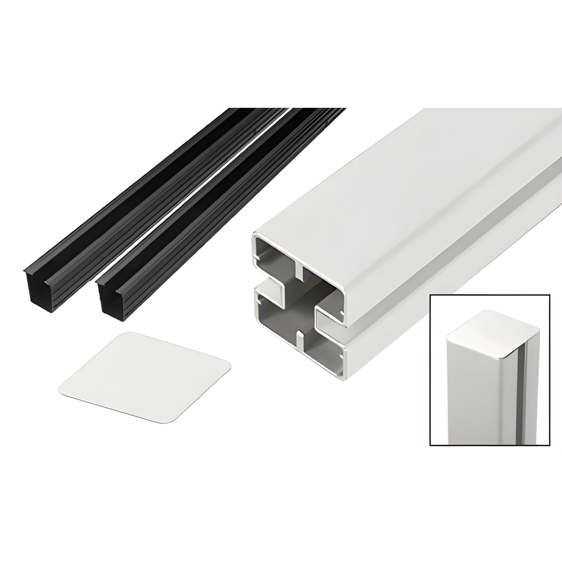 HD72CKW Sky White aluminum heavy-duty rectangular glass post kit with flat cap and black glazing vinyl strips.
