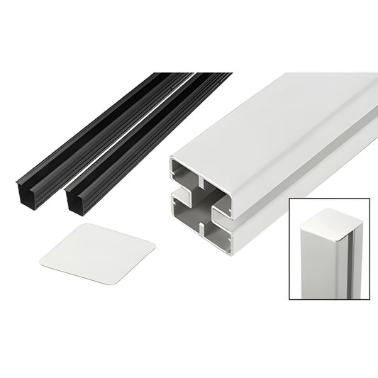 HD72CKW Sky White aluminum heavy-duty rectangular glass post kit with flat cap and black glazing vinyl strips.
